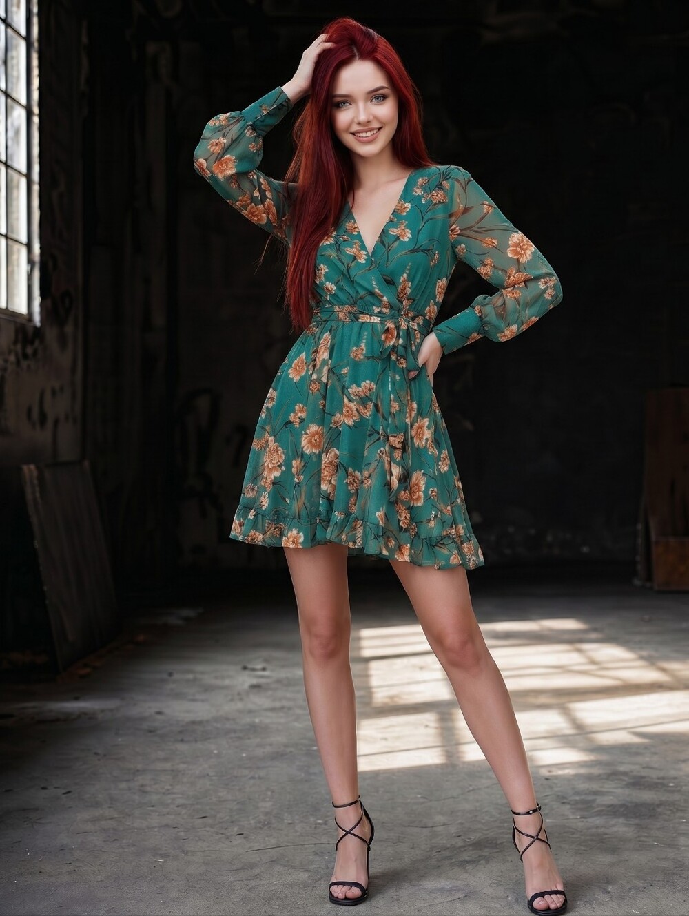 Bardot Becky Floral Wrap Mini Dress Size 10 Emerald Green Chiffon Cottagecore